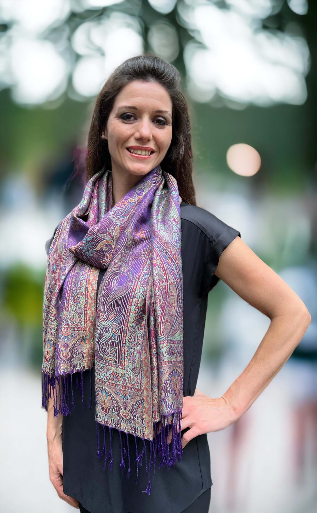 Purple Jamawar Pashmina Scarf Reversible with Fringes for Elegant Style - Rosetta Creative Boutique